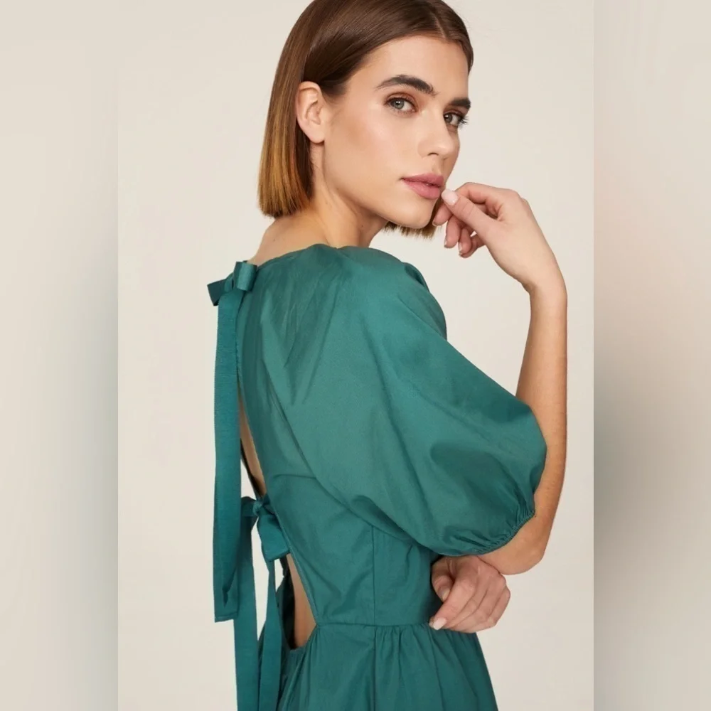 PETER SOM Green Puff Sleeve Dress - Picture 3 of 8